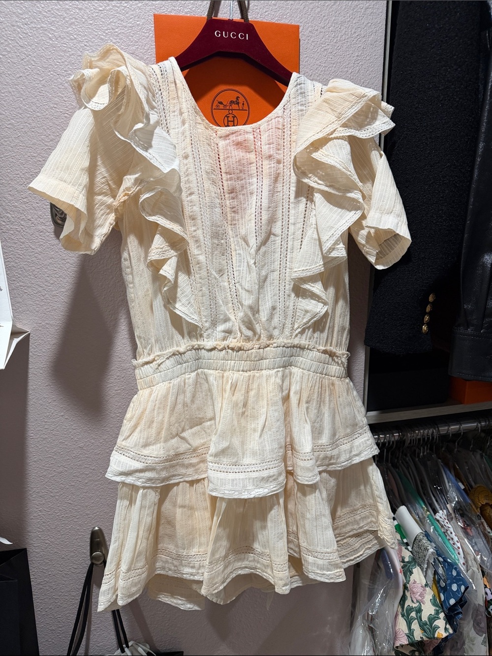 Love Shack Fancy Natasha Dress in tie-die yellow